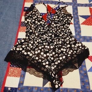 Victoria's Secret Black and White Cherry Print Romper